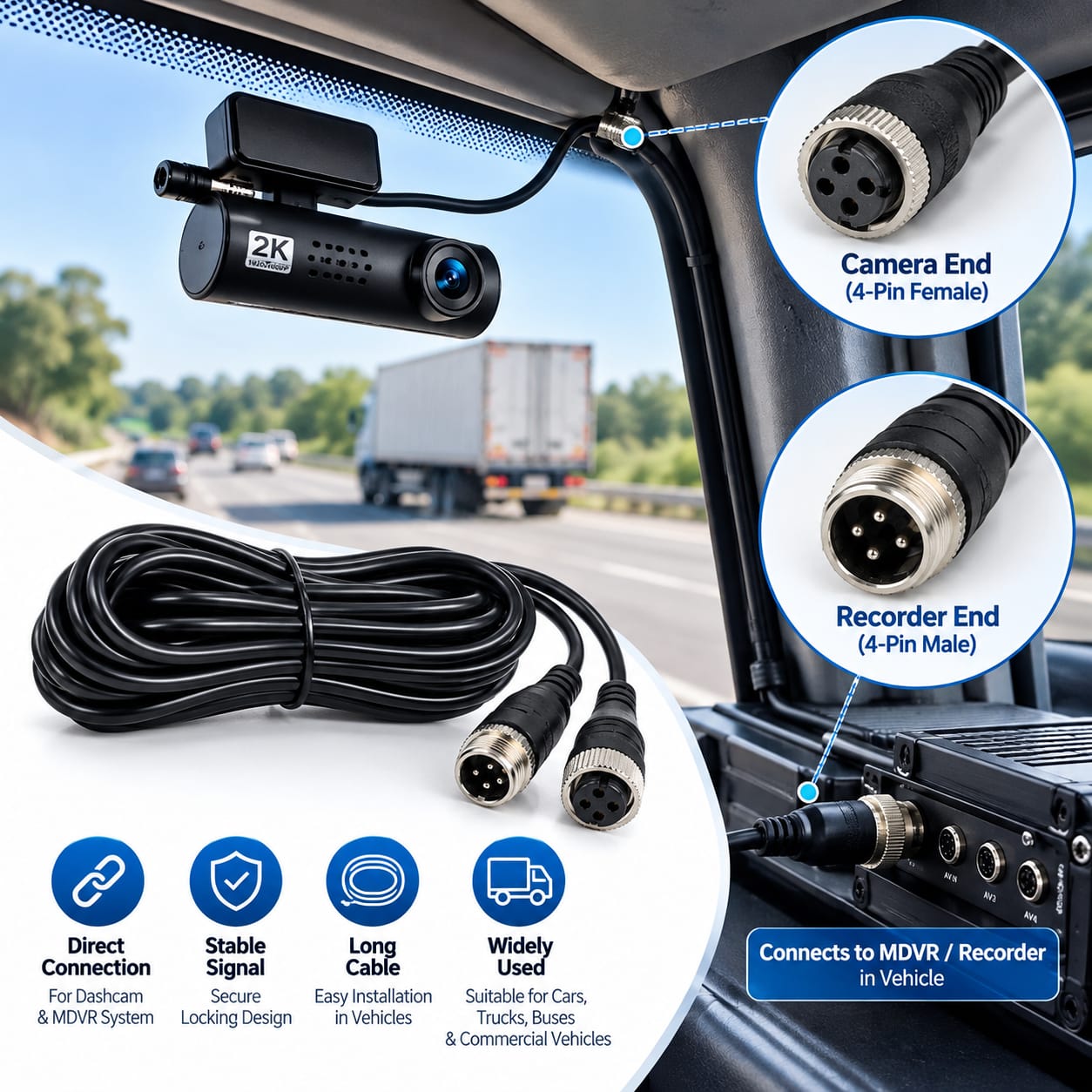 ๐ What Is a Male 4-Pin Aviation Connector? Uses in MDVR & Vehicle Cameras